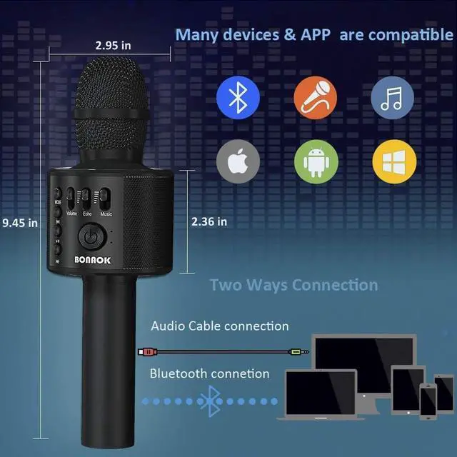 Alt view image 5 of 7 - Wireless Bluetooth Karaoke Microphone,3-in-1 Portable Handheld Karaoke Mic Speaker Machine Home Party Birthday for All Smartphones Q37 (Black)