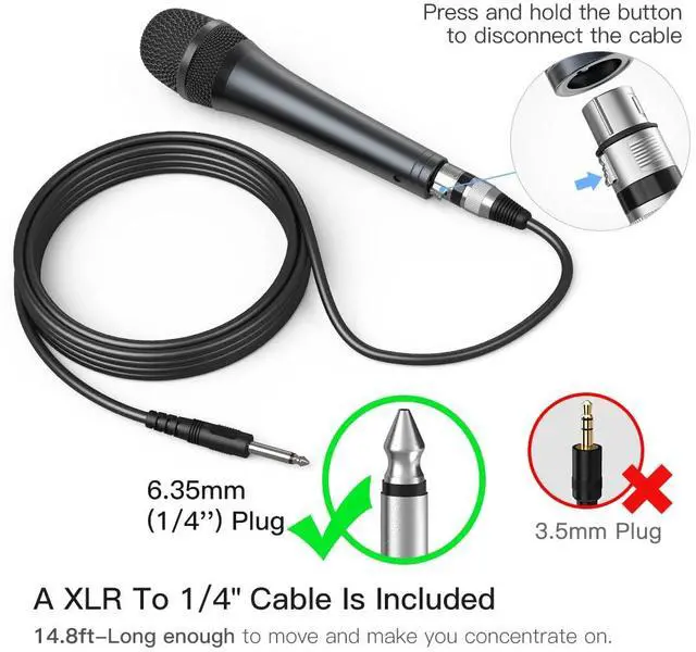 Alt view image 3 of 7 - Karaoke Microphone, Dynamic Vocal Microphone for Speaker, 6.35MM Wired Handheld Mic with On and Off Switch and 14.8ft Detachable Cable-K6