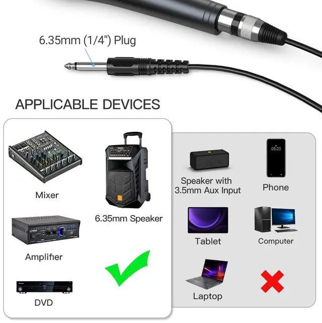 Alt view image 4 of 7 - Karaoke Microphone, Dynamic Vocal Microphone for Speaker, 6.35MM Wired Handheld Mic with On and Off Switch and 14.8ft Detachable Cable-K6