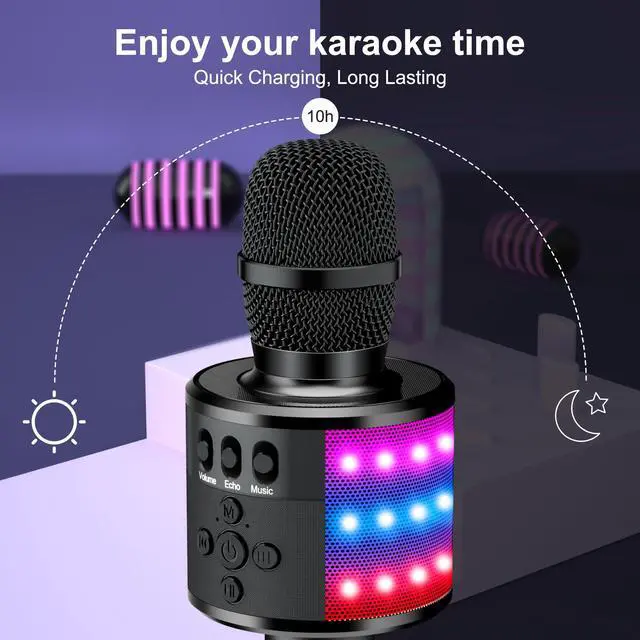 Alt view image 3 of 7 - Karaoke Microphone for Kids & Adults - Bluetooth Microphones Singing Mic with Disco Lights, Echo Effect, Built-in Speaker Portable Karaoke Player for Party Travel Gifts Q78(Black)