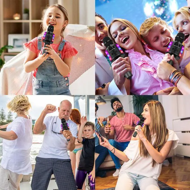 Alt view image 7 of 7 - Karaoke Microphone for Kids & Adults - Bluetooth Microphones Singing Mic with Disco Lights, Echo Effect, Built-in Speaker Portable Karaoke Player for Party Travel Gifts Q78(Black)