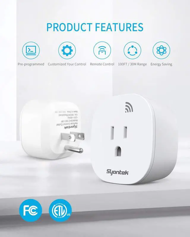 Alt view image 2 of 7 - Syantek Remote Control Outlet Wireless Light Switch for Household Appliances, Expandable Remote Light Switch Kit, Up to 100 ft Range, FCC Certified, ETL Listed, White (5 Outlets + 2 Remotes)