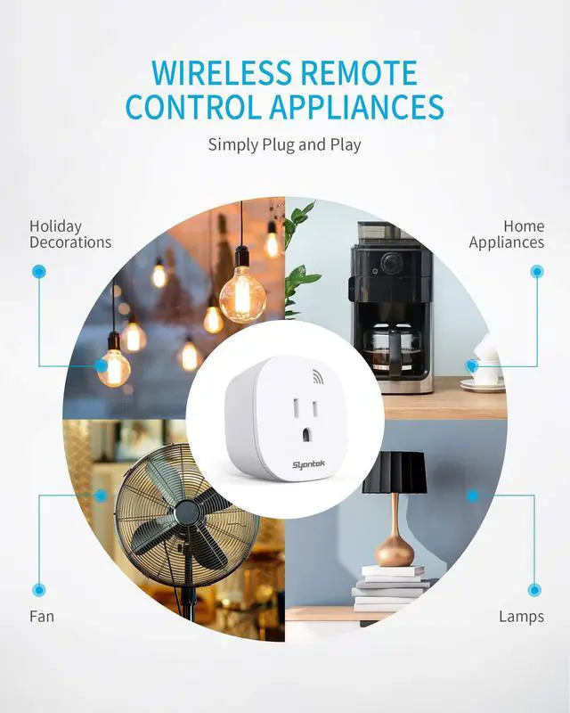 Alt view image 3 of 7 - Syantek Remote Control Outlet Wireless Light Switch for Household Appliances, Expandable Remote Light Switch Kit, Up to 100 ft Range, FCC Certified, ETL Listed, White (5 Outlets + 2 Remotes)