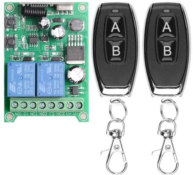 Main image of Wireless Remote Switch DC 12V 24V 36V 48V New 2 Channel Multi-Function Remote Control Switch, 433Mhz Transmitter with Receiver Use for Electric Doors, Cars, Lights & MoreMomentary Mode