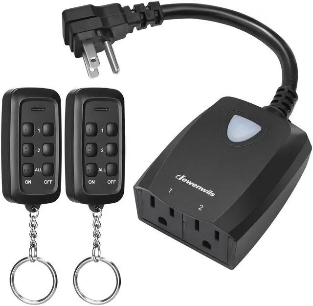 Main image of DEWENWILS Outdoor Wireless Remote Outlet for Christmas Light, 2-in-1 Individual Control Sockets, 2 Independent Control Sockets Weatherproof Switch, 15A Heavy Duty with 2 Remote for Lights, FCC Listed