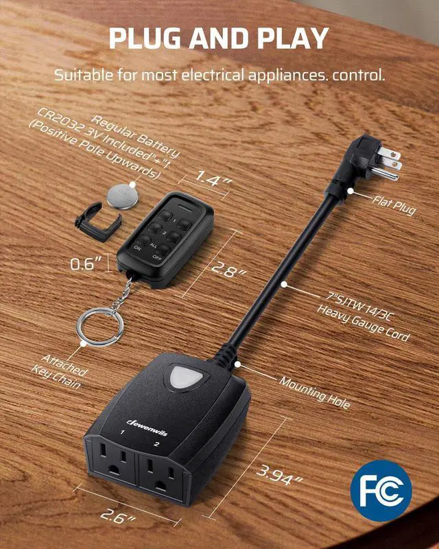 Alt view image 6 of 7 - DEWENWILS Outdoor Wireless Remote Outlet for Christmas Light, 2-in-1 Individual Control Sockets, 2 Independent Control Sockets Weatherproof Switch, 15A Heavy Duty with 2 Remote for Lights, FCC Listed