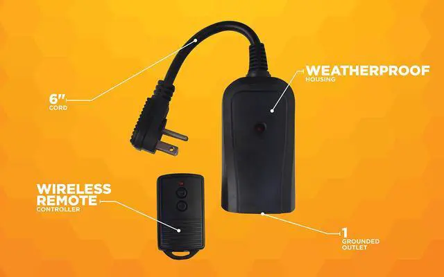 Alt view image 6 of 7 - Southwire Woods Weatherproof Outdoor Electrical Outlet Switch - Wireless Remote Controller - Water-Resistant Power Outlet Converter - Long-Range Convenient Remote Switch - Black