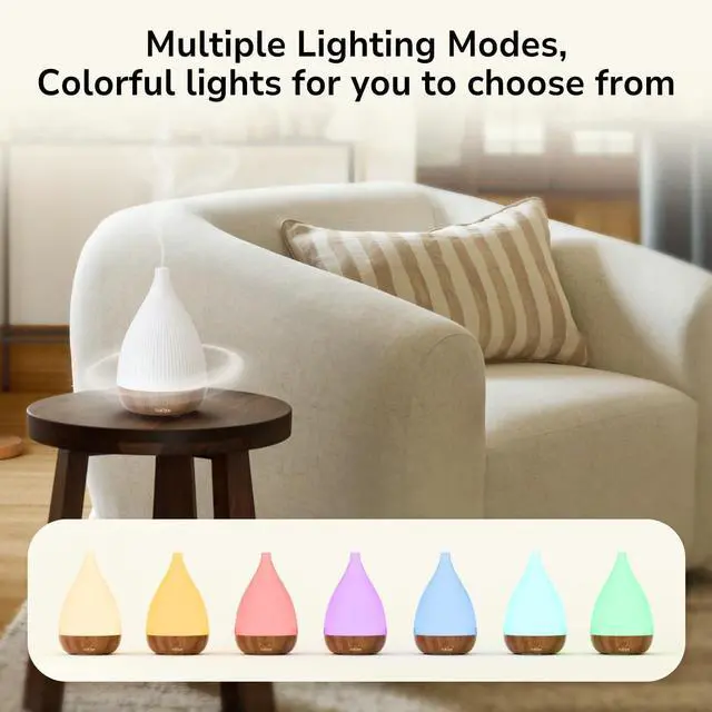 Alt view image 2 of 7 - Ultrasonic Essential Oil Diffuser, Home Fragrance Aroma Diffuser with Auto Shut-Off, 8-Color Night Light & Ultra-Quiet Operation, BPA-Free Portable Aromatherapy Humidifier for Home (Dark)