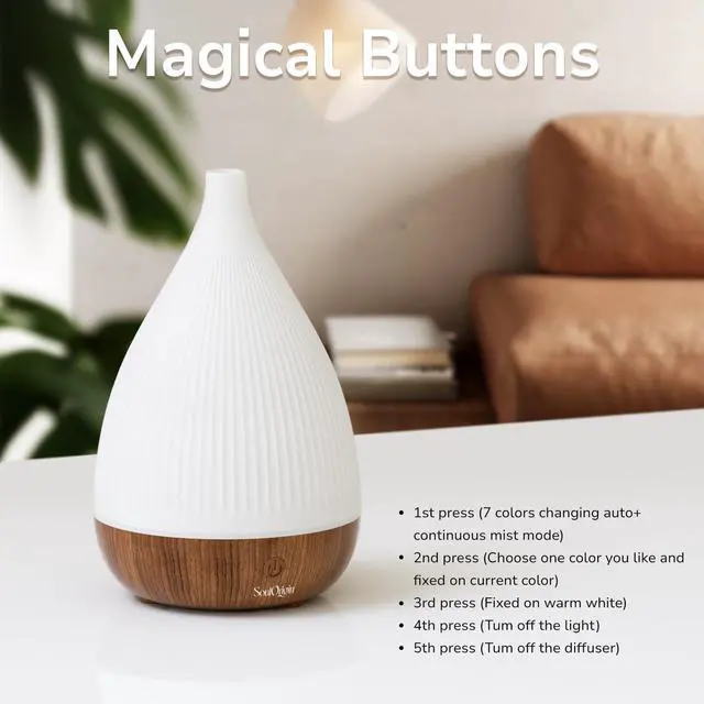 Alt view image 7 of 7 - Ultrasonic Essential Oil Diffuser, Home Fragrance Aroma Diffuser with Auto Shut-Off, 8-Color Night Light & Ultra-Quiet Operation, BPA-Free Portable Aromatherapy Humidifier for Home (Dark)