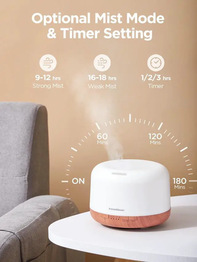 Alt view image 3 of 7 - 500ml Essential Oil Diffuser with Remote Control, Premium Ultrasonic Aromatherapy Diffusers Mother's Gift Scent Humidifier Vaporizer Auto-Off Timer for Large Room Home, Yellow