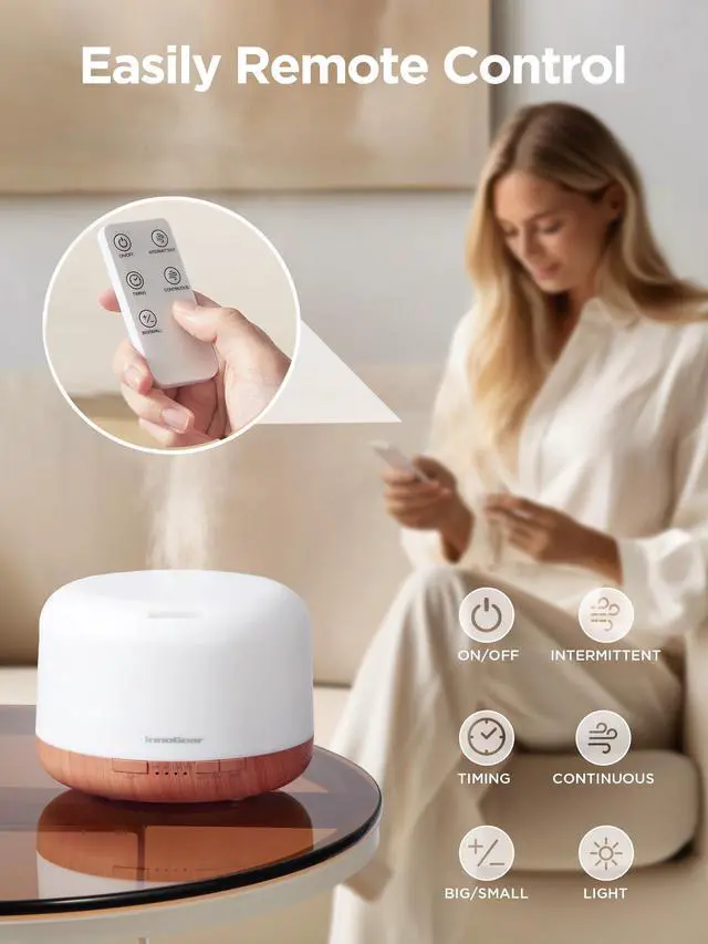 Alt view image 4 of 7 - 500ml Essential Oil Diffuser with Remote Control, Premium Ultrasonic Aromatherapy Diffusers Mother's Gift Scent Humidifier Vaporizer Auto-Off Timer for Large Room Home, Yellow