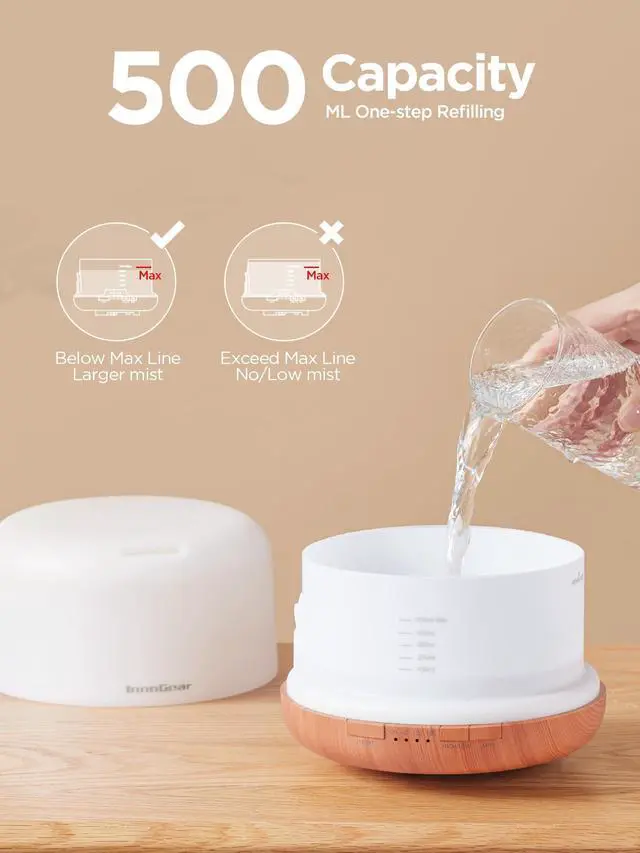 Alt view image 5 of 7 - 500ml Essential Oil Diffuser with Remote Control, Premium Ultrasonic Aromatherapy Diffusers Mother's Gift Scent Humidifier Vaporizer Auto-Off Timer for Large Room Home, Yellow