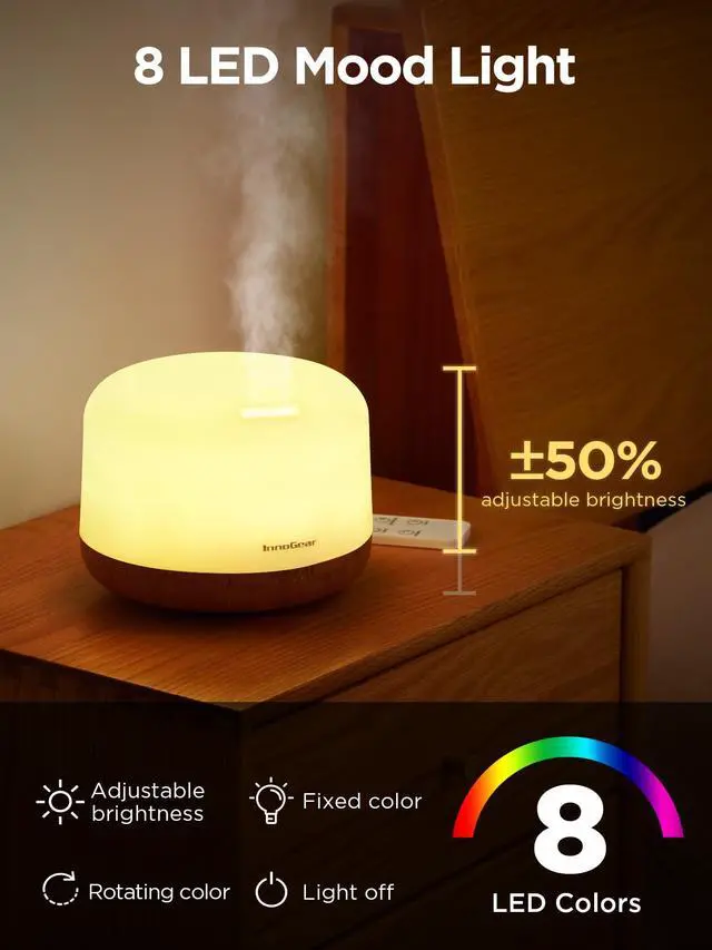 Alt view image 6 of 7 - 500ml Essential Oil Diffuser with Remote Control, Premium Ultrasonic Aromatherapy Diffusers Mother's Gift Scent Humidifier Vaporizer Auto-Off Timer for Large Room Home, Yellow