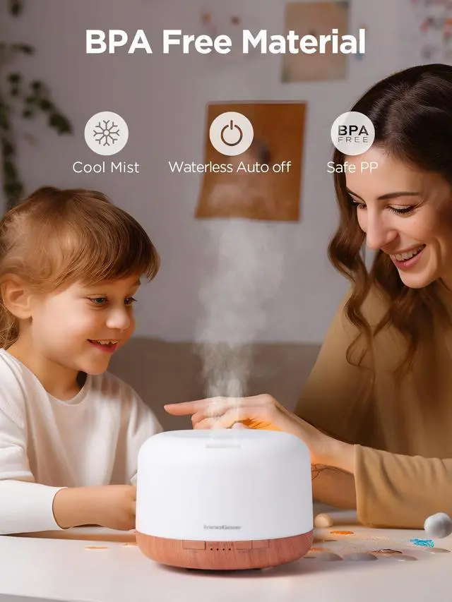 Alt view image 7 of 7 - 500ml Essential Oil Diffuser with Remote Control, Premium Ultrasonic Aromatherapy Diffusers Mother's Gift Scent Humidifier Vaporizer Auto-Off Timer for Large Room Home, Yellow