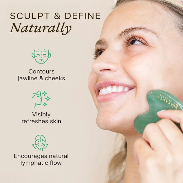 Alt view image 2 of 7 - Jade Gua Sha Facial Tools - Depuffer & Massager Tool for Lymphatic Drainage | Jawline Sculpting, Gift Set Guasha Tool for Face, Eye Depuffer Skin Care Tools