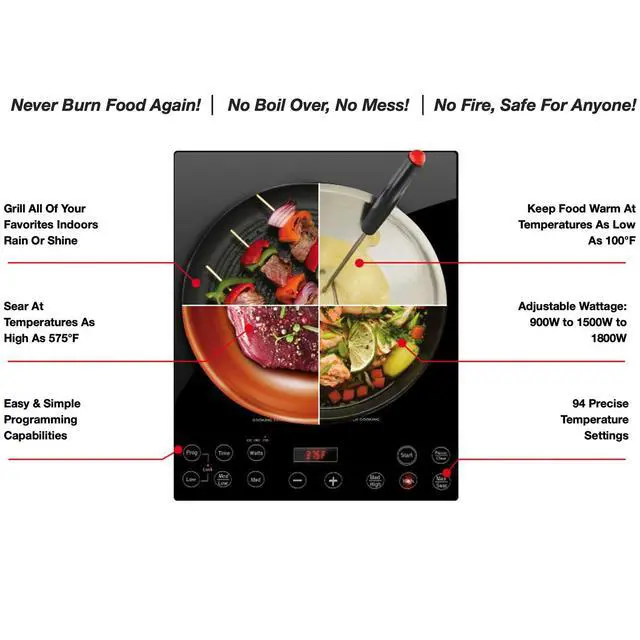 Alt view image 2 of 7 - _Mega Brand Pro Chef Induction Cooktop, NSF-Certified, Commercial-Grade, Portable, Powerful 1800W, Large 8 Heating Coil, 94 Temp Settings 100°F - 575°F in 5°F, Shatter-Proof Ceramic Glass Surface