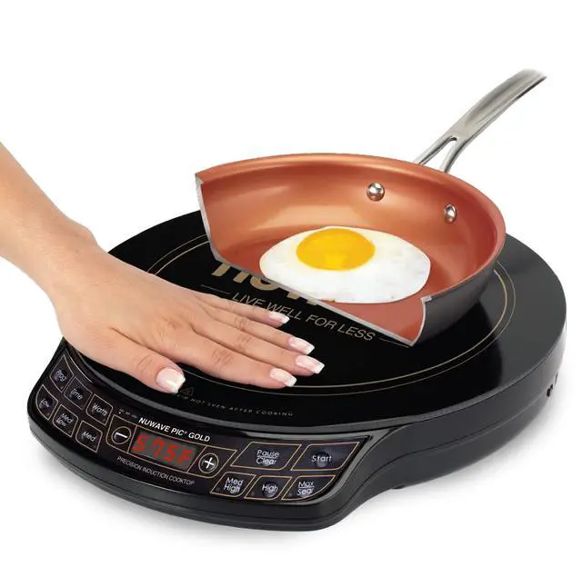 Alt view image 2 of 7 - _Mega Brand Gold Precision Induction Cooktop, Portable, Powerful with Large 8 Heating Coil,100°F to 575°F, 3 Wattage Settings, 12 Heat-Resistant Cooking Surface