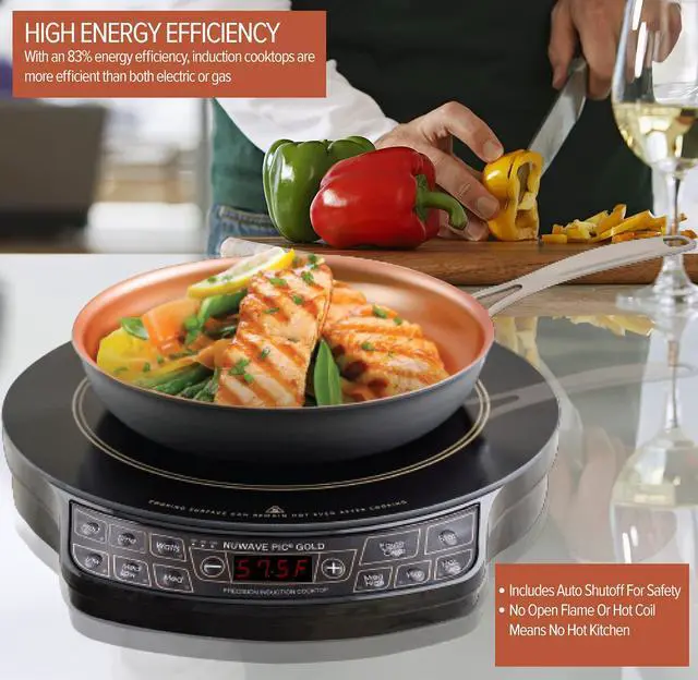 Alt view image 3 of 7 - _Mega Brand Gold Precision Induction Cooktop, Portable, Powerful with Large 8 Heating Coil,100°F to 575°F, 3 Wattage Settings, 12 Heat-Resistant Cooking Surface