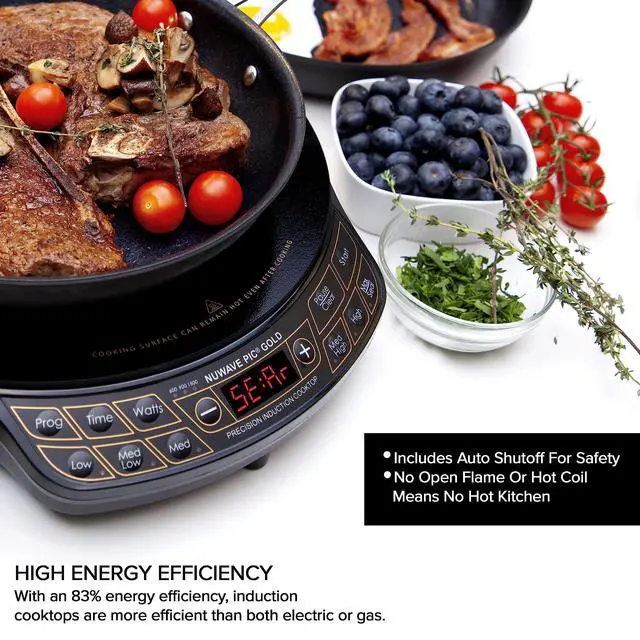 Alt view image 3 of 6 - _Mega Brand Precision Induction Cooktop Gold, 12 Shatter-Proof Ceramic Glass Surface, Large 8 Heating Coil, Portable, 51Temp Settings 100°F to 575°F, 3 Wattage Settings 600, 900, and 1500 Watts