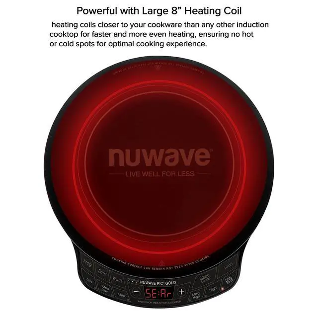 Alt view image 4 of 6 - _Mega Brand Precision Induction Cooktop Gold, 12 Shatter-Proof Ceramic Glass Surface, Large 8 Heating Coil, Portable, 51Temp Settings 100°F to 575°F, 3 Wattage Settings 600, 900, and 1500 Watts