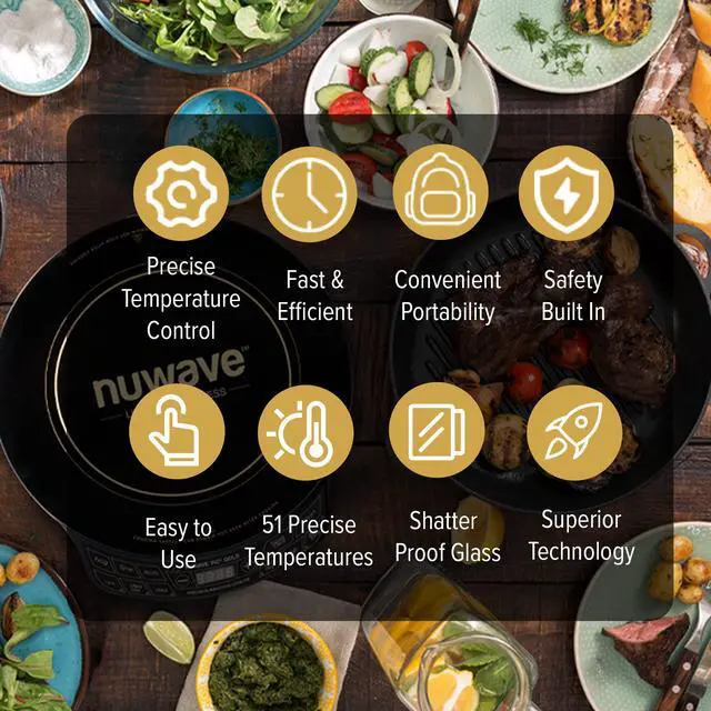 Alt view image 6 of 6 - _Mega Brand Precision Induction Cooktop Gold, 12 Shatter-Proof Ceramic Glass Surface, Large 8 Heating Coil, Portable, 51Temp Settings 100°F to 575°F, 3 Wattage Settings 600, 900, and 1500 Watts