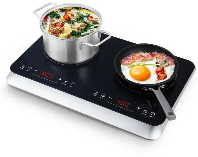 Main image of _Mega Brand Double Induction Cooktop Burner with Fast Warm-Up Mode, 1800w 2 Burner with 10 Temperature 9 Power Settings, Portable Dual Induction Cooker Cooktop with Child Safety Lock & Time