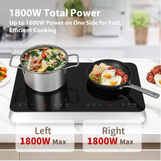 Alt view image 2 of 6 - _Mega Brand Double Induction Cooktop Burner with Fast Warm-Up Mode, 1800w 2 Burner with 10 Temperature 9 Power Settings, Portable Dual Induction Cooker Cooktop with Child Safety Lock & Time
