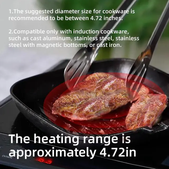 Alt view image 4 of 6 - _Mega Brand 1700W Portable Induction Cooktop,Electric Induction Cooker and Burner,Countertop Hot Plate with 10-Level Adjustment,3-Hour Timer,Smart Touch Cooktop,and Safety Lock Feature,Black