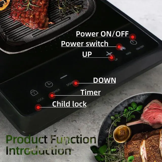 Alt view image 2 of 6 - _Mega Brand 1700W Portable Induction Cooktop,Electric Induction Cooker and Burner,Countertop Hot Plate with 10-Level Adjustment,3-Hour Timer,Smart Touch Cooktop,and Safety Lock Feature,Black