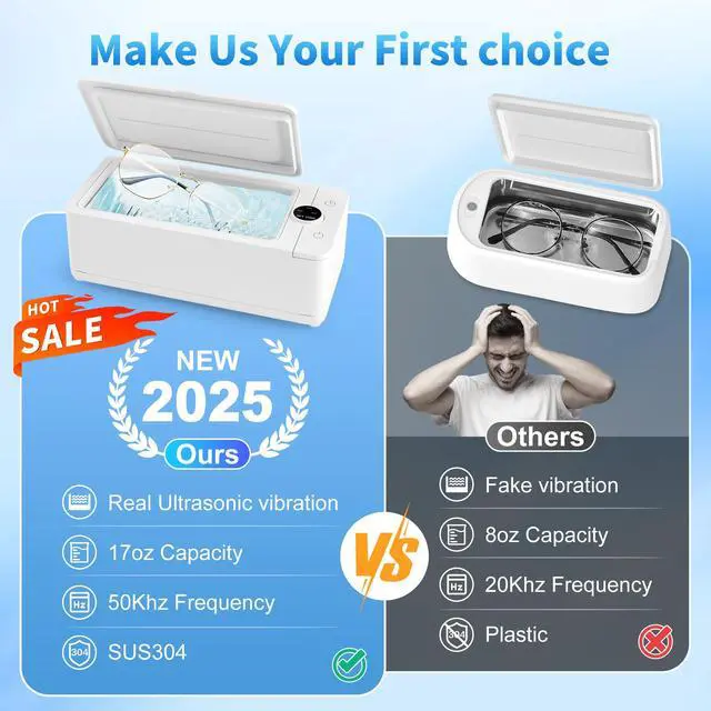 Alt view image 6 of 6 - _Mega Brand Ultrasonic Jewelry Cleaner, 50KHz Professional Jewelry Cleaner Machine with 3 Timer Modes for Jewelry, Eyeglasses, Rings, Watch Strap, Dentures, 304 Stainless Steel Tank