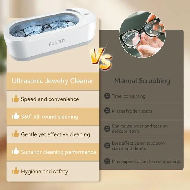 Alt view image 3 of 7 - _Mega Brand Ultrasonic Jewelry Cleaner, Jewelry Cleaner Machine 12oz 46KHz, Professional Sonic Cleaner with One-Touch Operation, Sonic Cleaner for Rings, Glasses, Jewelry, Dentures White