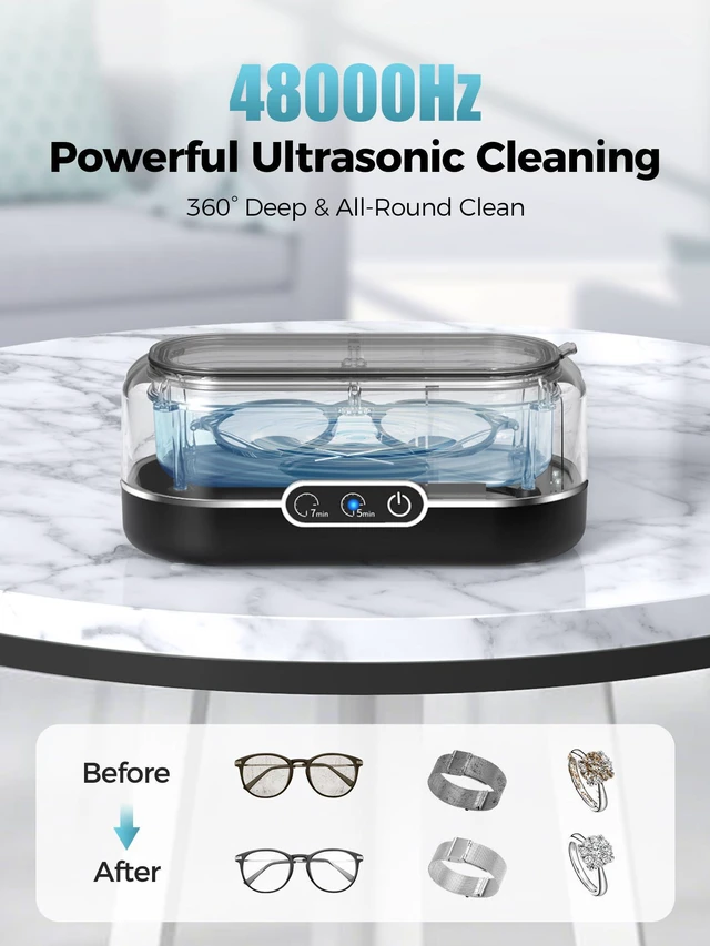 Alt view image 2 of 5 - Ultrasonic Jewelry Cleaner, 48KHz Jewelry Ultrasonic Cleaner Machine for All Jewelry, Glasses, Rings, Retainers, Watch Strap, Dentures, 304 Stainless Steel 12oz Cleaning Pod - Matte Black