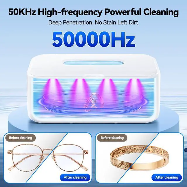 Alt view image 2 of 7 - _Mega Brand Ultrasonic Jewelry Cleaner,50Khz Professional Jewelry Cleaner Ultrasonic Machine for Jewelry, Eyeglasses, Rings, Watch Strap, Dentures, 304 Stainless Steel Tank