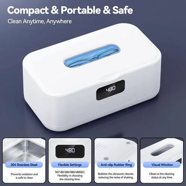 Alt view image 6 of 7 - _Mega Brand Ultrasonic Jewelry Cleaner,50Khz Professional Jewelry Cleaner Ultrasonic Machine for Jewelry, Eyeglasses, Rings, Watch Strap, Dentures, 304 Stainless Steel Tank