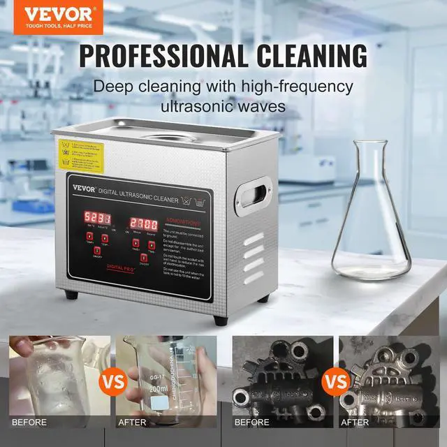 Alt view image 2 of 7 - _Mega Brand Ultrasonic Cleaning Machine with Digital Timer & Heater, Professional Jewelry Cleaner, Stainless Steel Heated Cleaning Machine for Glasses Watch Rings Small Parts Circuit Board (3L)