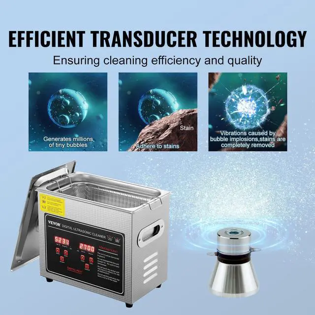 Alt view image 3 of 7 - _Mega Brand Ultrasonic Cleaning Machine with Digital Timer & Heater, Professional Jewelry Cleaner, Stainless Steel Heated Cleaning Machine for Glasses Watch Rings Small Parts Circuit Board (3L)