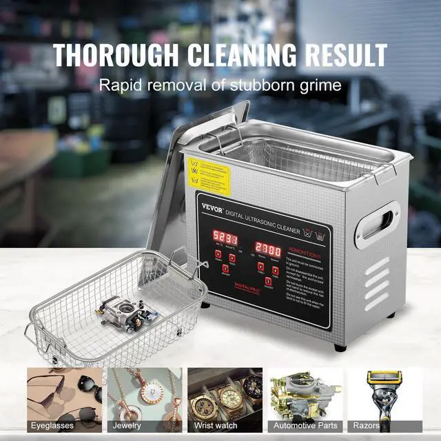Alt view image 5 of 7 - _Mega Brand Ultrasonic Cleaning Machine with Digital Timer & Heater, Professional Jewelry Cleaner, Stainless Steel Heated Cleaning Machine for Glasses Watch Rings Small Parts Circuit Board (3L)