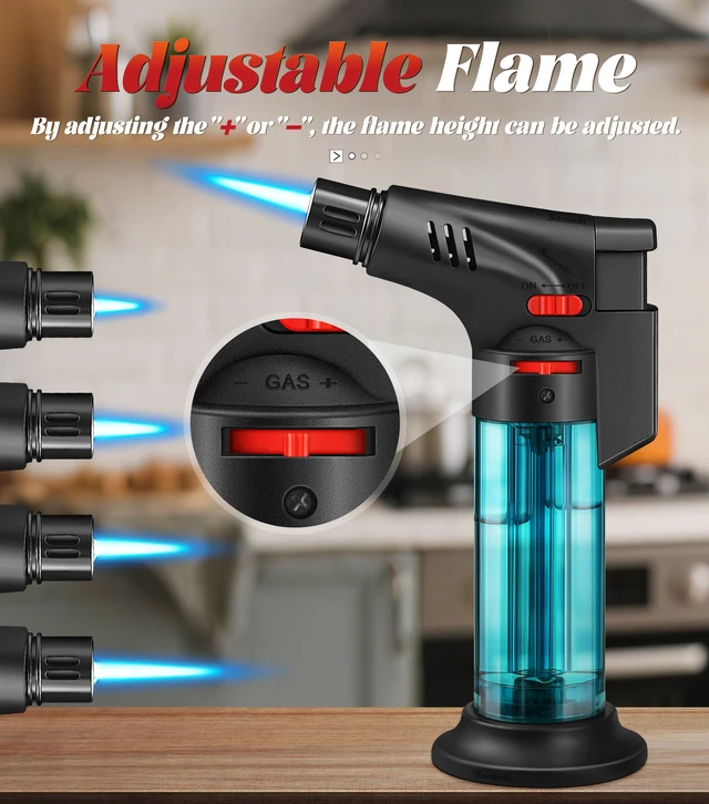 Alt view image 3 of 7 - 4 Pack of Torch Lighter, Jet Flame, Butane gas, Mini Refillable Windproof Lighters, for candle, fireplace, grill (Gas not Included)