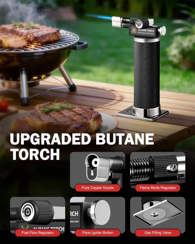 Alt view image 4 of 7 - Butane Torch Lighter, DUAL Flame Mode Kitchen Torch, Refillable Cooking Torch Gun, Creme Brulee Torch Lighter, Blow Torch for Cooking, Welding, Mini Torch Soldering Torch, Butane is Not Included
