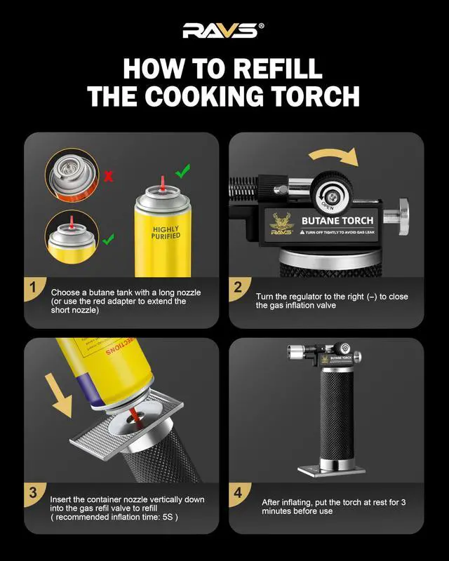 Alt view image 7 of 7 - Butane Torch Lighter, DUAL Flame Mode Kitchen Torch, Refillable Cooking Torch Gun, Creme Brulee Torch Lighter, Blow Torch for Cooking, Welding, Mini Torch Soldering Torch, Butane is Not Included