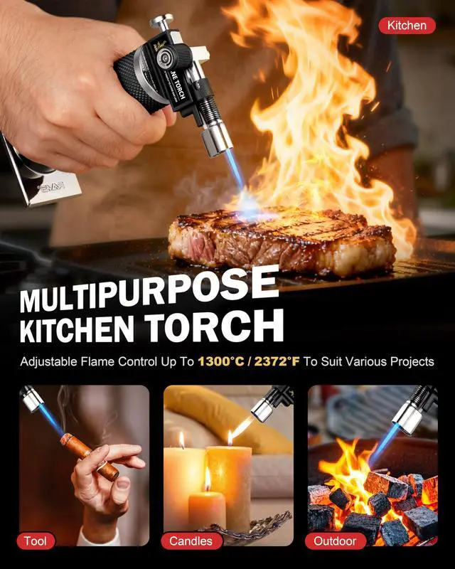 Alt view image 6 of 7 - Butane Torch Lighter, DUAL Flame Mode Kitchen Torch, Refillable Cooking Torch Gun, Creme Brulee Torch Lighter, Blow Torch for Cooking, Welding, Mini Torch Soldering Torch, Butane is Not Included