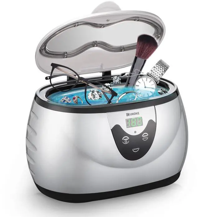 Main image of _Mega Brand 3800S Professional Ultrasonic Jewelry Cleaner Machine, 0.6L Portable Household Timer Device for Eyeglasses, Dentures, Watches, Rings | Silver, Fast Deep Cleaning for Small Accessories