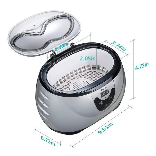 Alt view image 3 of 7 - _Mega Brand 3800S Professional Ultrasonic Jewelry Cleaner Machine, 0.6L Portable Household Timer Device for Eyeglasses, Dentures, Watches, Rings | Silver, Fast Deep Cleaning for Small Accessories