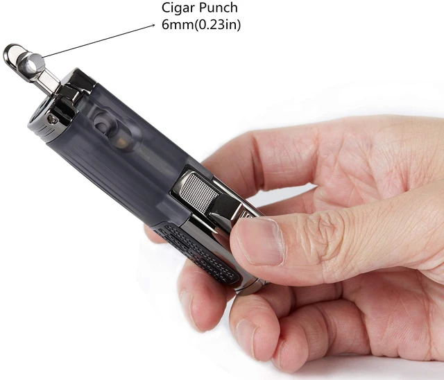 Alt view image 3 of 6 - Cigar Lighter Triple Jet Flame Torch Lighter Refillable Butane Lighter with Cigar Punch, 2 Pack, Charcoal