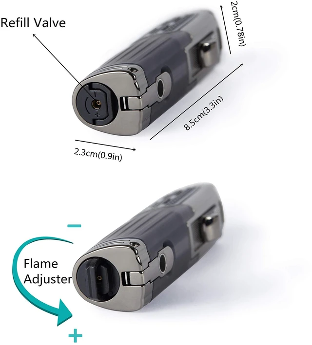 Alt view image 4 of 6 - Cigar Lighter Triple Jet Flame Torch Lighter Refillable Butane Lighter with Cigar Punch, 2 Pack, Charcoal