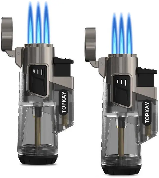 Main image of Cigar Lighter Triple Jet Flame Butane Torch Lighters Windproof Butane Refillable Gas Torch Lighters with a Gift Box, 2 Pack (Without Gas)