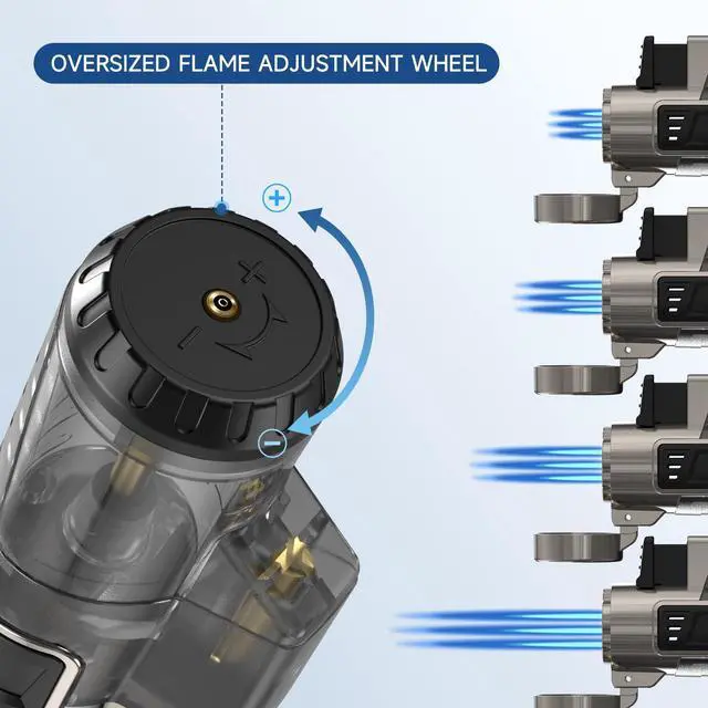 Alt view image 4 of 7 - Cigar Lighter Triple Jet Flame Butane Torch Lighters Windproof Butane Refillable Gas Torch Lighters with a Gift Box, 2 Pack (Without Gas)