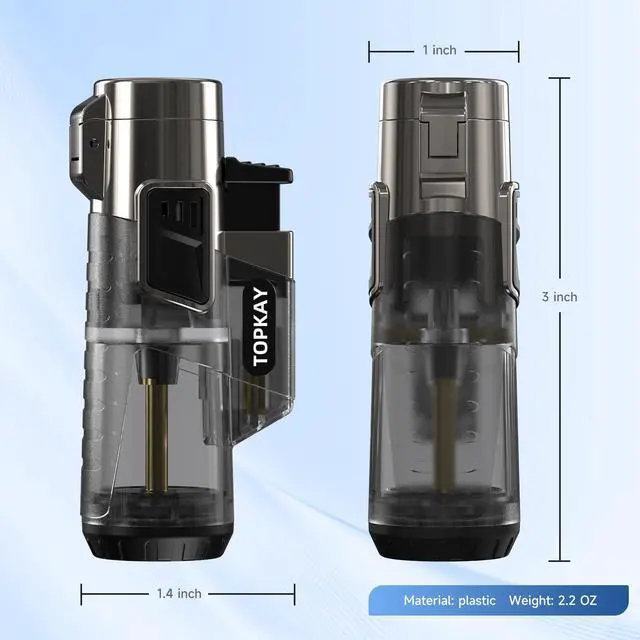 Alt view image 6 of 7 - Cigar Lighter Triple Jet Flame Butane Torch Lighters Windproof Butane Refillable Gas Torch Lighters with a Gift Box, 2 Pack (Without Gas)