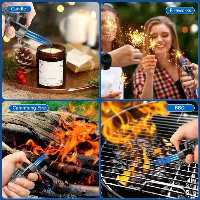 Alt view image 7 of 7 - Cigar Lighter Triple Jet Flame Butane Torch Lighters Windproof Butane Refillable Gas Torch Lighters with a Gift Box, 2 Pack (Without Gas)