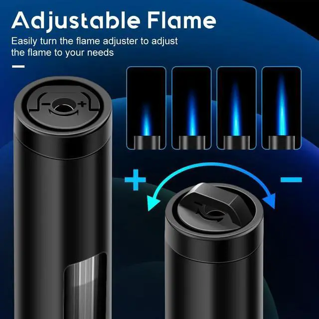 Alt view image 3 of 7 - LcFun 2 Pack Torch Lighters Refillable Butane Lighter with Visible Fuel Window, Windproof Adjustable Jet Flame Long Lighters for Candle, Grill, BBQ, Camping, Fireworks (Butane NOT Included)